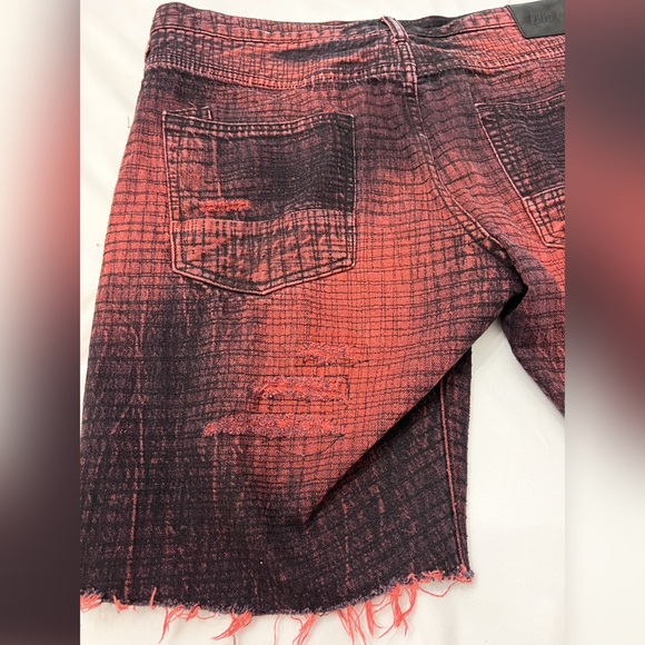 PRPS Denim Button Fly Shorts Barracuda Size 42 Red Black Distressed - Picture 7 of 12